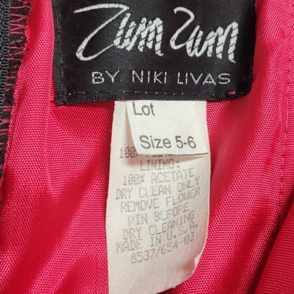Vintage Zum Zum MCR Black Pink Chiffon Ruffle Sweetheart Neckline Hi-low Dress 6 - Picture 9 of 11